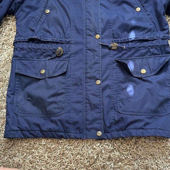 Vintage Towne London Fog Navy Elastic Waist Red Plaid Lining Winter Coat Large - Picture 7 of 14